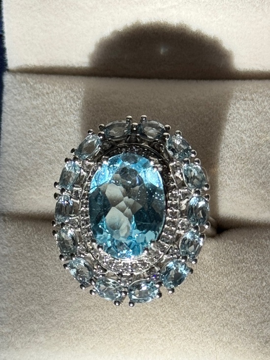 11.83 TW Oval Cut Blue Topaz and Round Colorless Moissanite  Natural Blue Topaz 10.75 carat Oval Cocktail Ring main image 1
